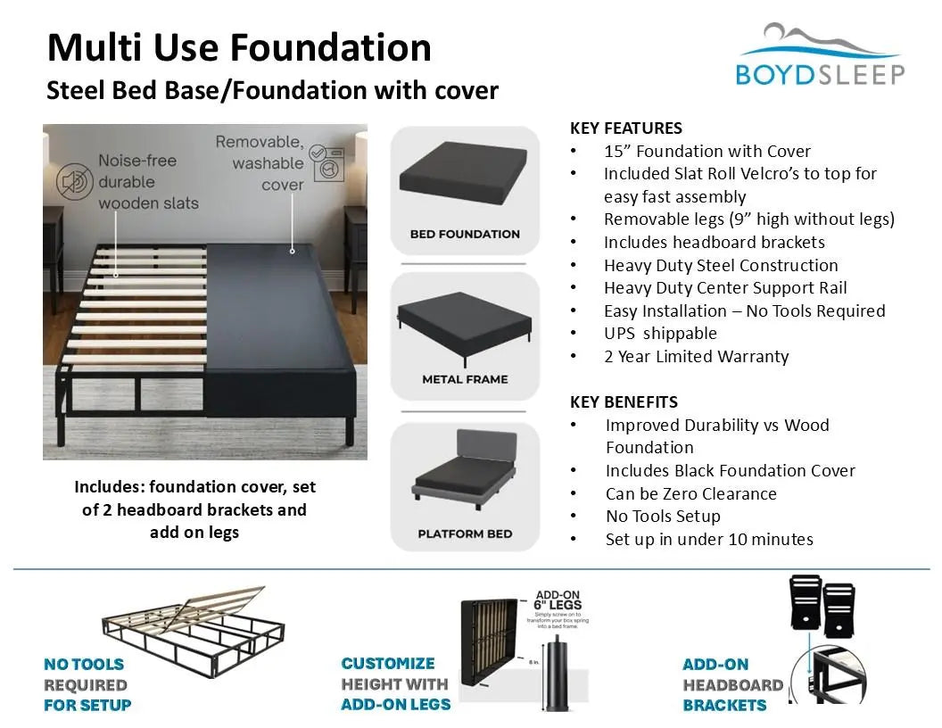 Multi-Use Foundation- Steel Bed Frame / Foundation with Cover