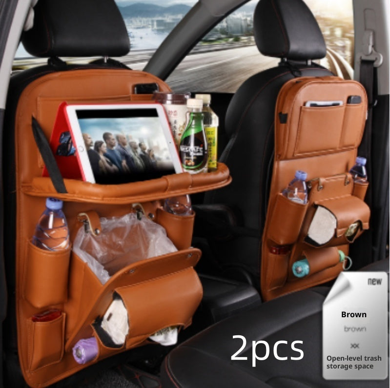 PU Leather Car Storage Bag Multifunction Seat Back Tray Hanging Bag Waterproof Car Organizer Automotive Interior Accessories