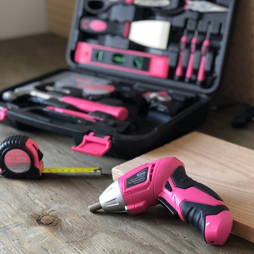 135 Piece Household Tool Kit Pink with Pivoting Dual-Angle 3.6 Volt Lithium-Ion Cordless Screwdriver - DT0773N1