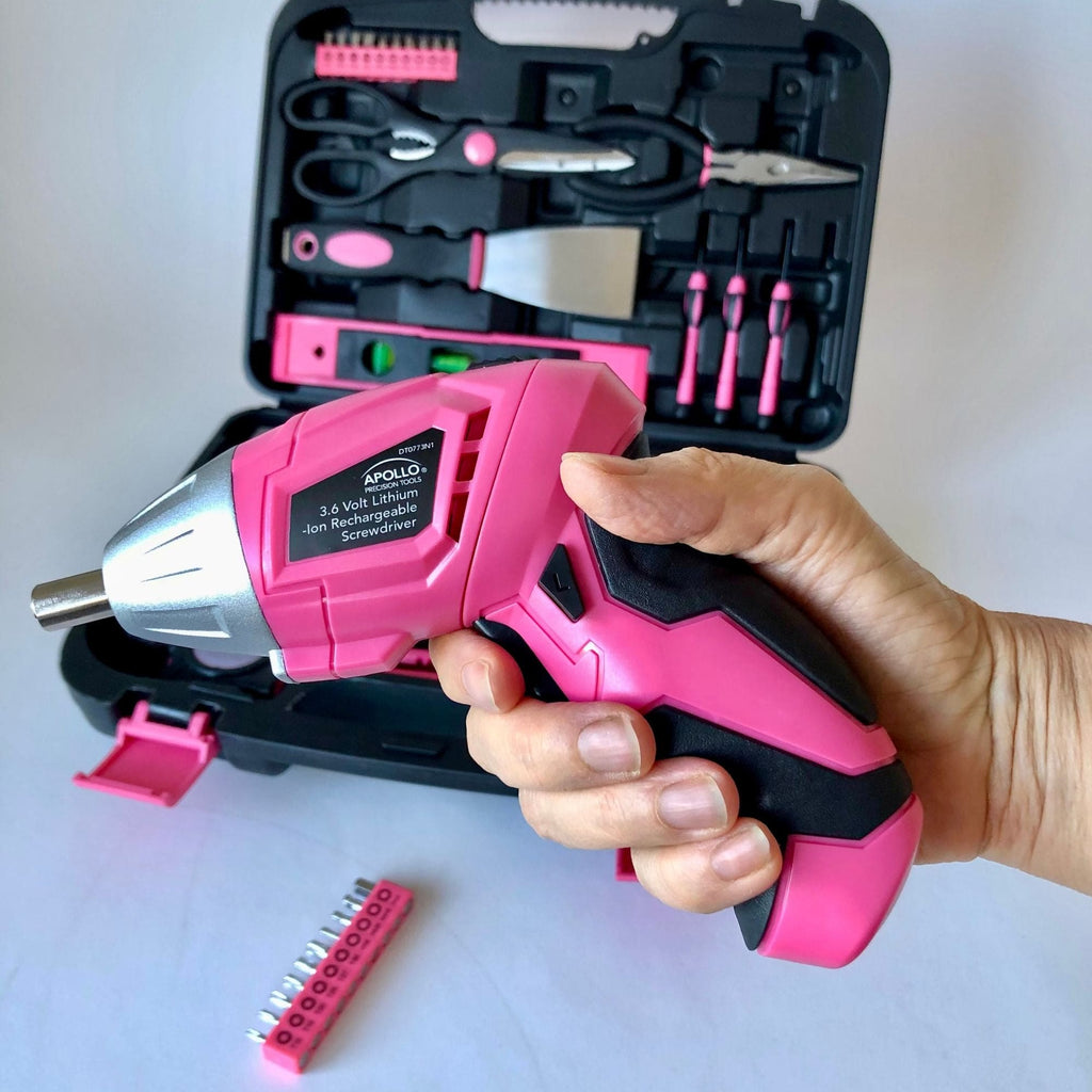135 Piece Household Tool Kit Pink with Pivoting Dual-Angle 3.6 Volt Lithium-Ion Cordless Screwdriver - DT0773N1