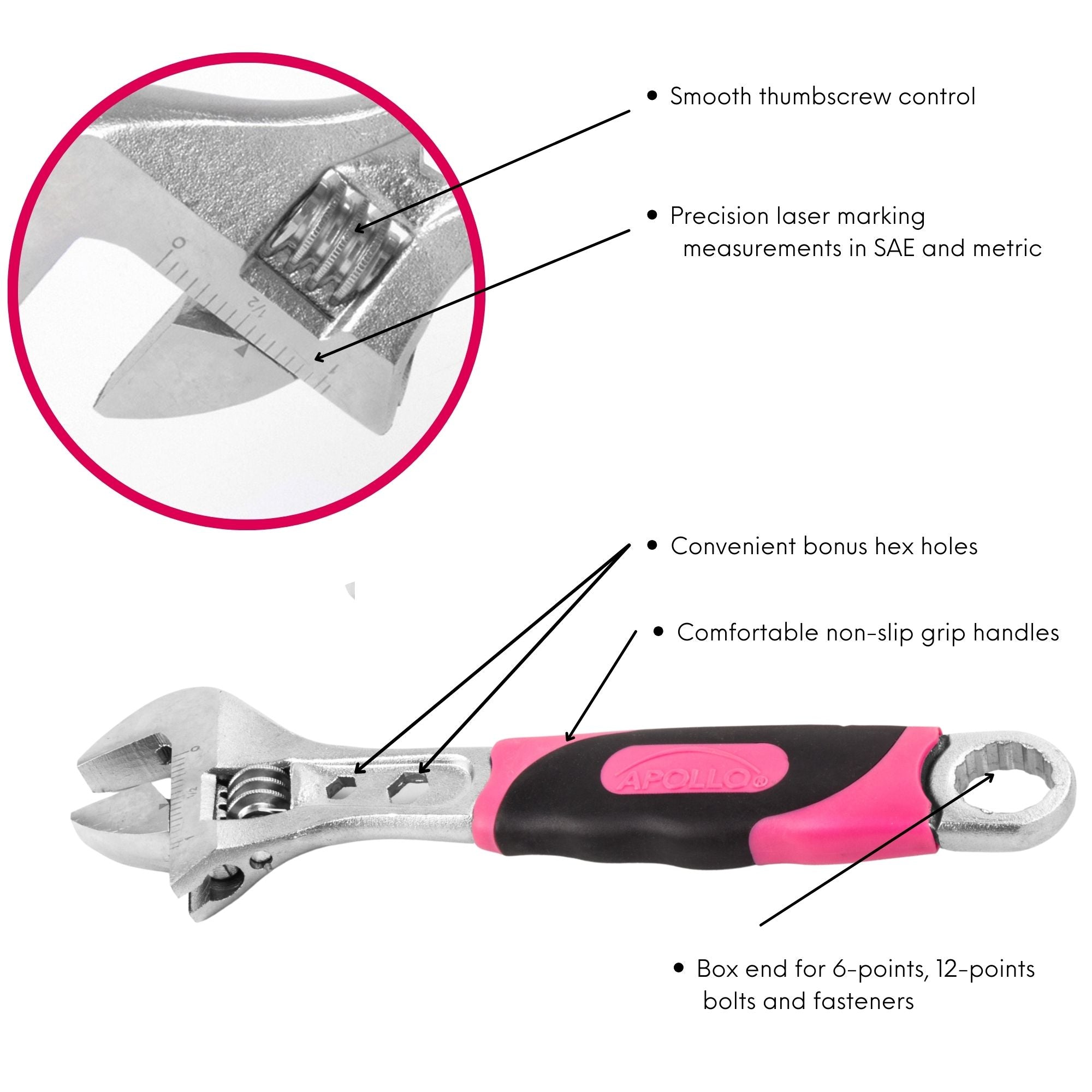 2 Adjustable Wrenches - Pink - DT5007P