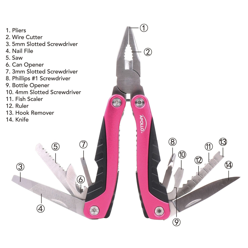 14-in-1 Pink High-Quality Pocket Multitool Pliers. Great for Outdoors, Camping, Fishing  --DT5015P