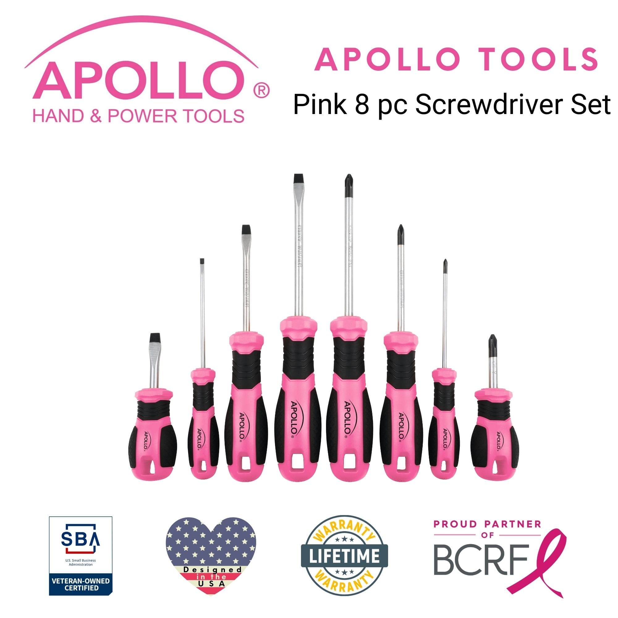 Apollo Tools 8 Pink Essential Screwdriver Set DT5018P